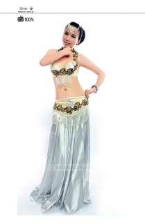   Womens Polyster Satin Belly Dance Costume 2Pics 8Colors Bra & Belt