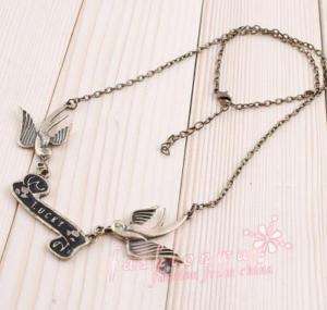 Ancient Bronze Plated Lucky Double Swallow Necklace 1  