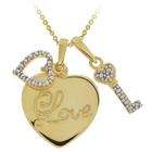    18k Gold over Silver Diamond Heart Love and Key Necklace