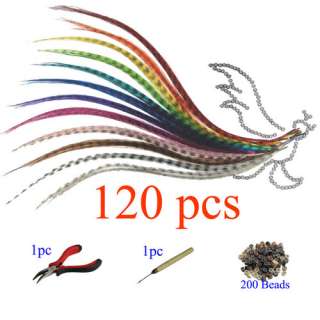 120 Grizzly Synthetic Feather Hair 16 Extension Kit+1 Hook +1 Plier 