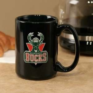  NBA Milwaukee Bucks Black 15oz. Pewter Logo Ceramic Mug 