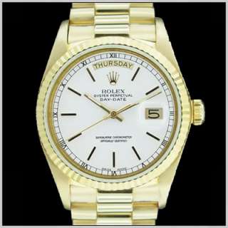 ROLEX MENS 18K GOLD DAY DATE PRESIDENT WHITE DIAL WATCH  