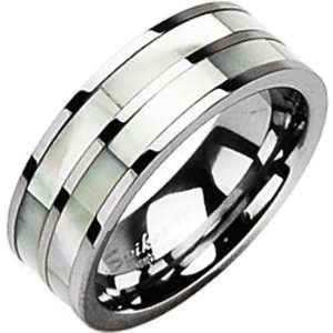  Size 9  Spikes Tungsten Carbide Dual Mother of Pearl Ring 