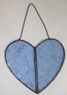 Stained Glass Window Hanging Blue Textured Heart Chain  
