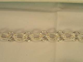  Sterling Silver Interwoven Links Polished & Textured Charm Bracelet 