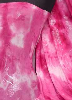 Tie dye pink silver foil sheer stretch fabric Q315 PN  