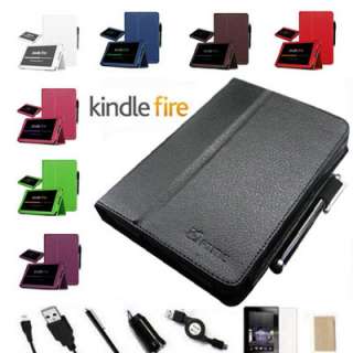   Fire Folio Leather Case/Screen Protector/Car Charger/USB Cable/Stylus