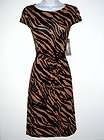 NWT SHARAGANO Brown/Black Zebra Print Belted Jersey Dress, Size 10