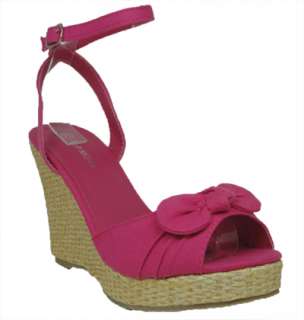 Women Ankle Strap Strappy Bright Pink Wedge Bow Open Peep Toe High 