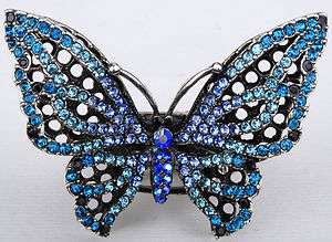 Blue swarovski crystal butterfly stretch ring jewelry  