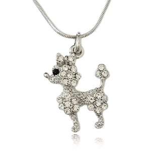  Silvertone Crystal Poodle Charm Necklace Fashion Jewelry 