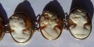 Rare antique Victorian 14k gold Cameo bracelet,9 different hand carved 