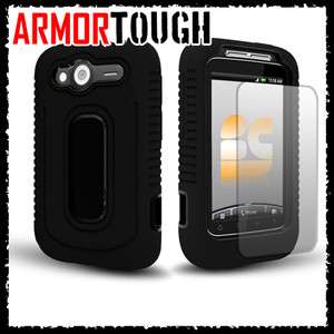 Black Armor Tough Black Skin Case with Screen Protector for HTC 