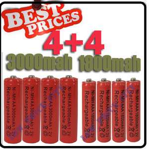 AA 3000mAh + 4 AAA 1800mAh 1.2V NI MH Rechargeable Battery 2A 3A Red 