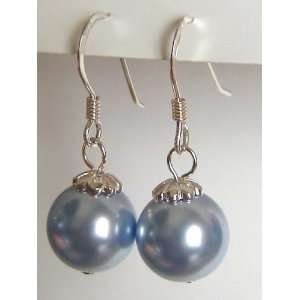    Sterling Silver Swarovski Blue Pearl Earrings 