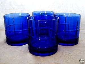 Set of 4 ANCHOR HOCKING Cobalt Blue Glass Tumblers  