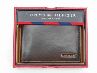   HILFIGER BROWN LEATHER BIFOLD WALLET PASSCASE AND VALET NIB  