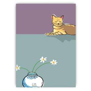   Brown Cat & daisy   Sympathy Greeting Cards   6 cards
