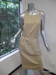 Bottega Veneta Khaki Sleeveless Belted Dress 42  