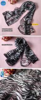 Elegant 100% Long Silk Scarf 70x20 Black Zebra  