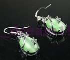 Charm Green Opal & Zircon Dangle Silver Hook Earrings #745