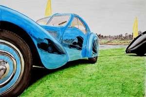 Bugatti Atlantiques at the Pacific watercolor 40X60  