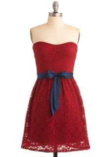 Raspberry Compote Dress   Red, Blue, Lace, A line, Strapless, Solid 