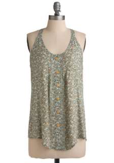 Flood of Buds Top   Tan / Cream, White, Floral, Buttons, Casual, Tank 