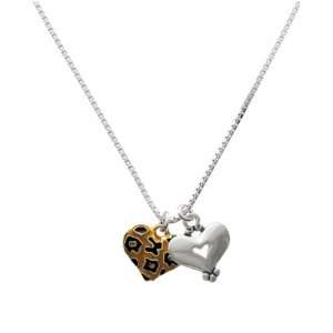  Translucent Cheetah Print Heart and Silver Heart Charm 