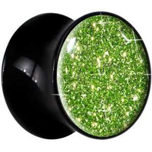    12mm  Black Acrylic Parrot Green Glitter Saddle Plug Jewelry