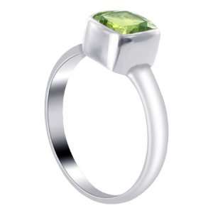 Sterling Silver 8mm Square Peridot Stone Polish Finished 3mm Wide Band 