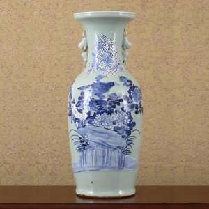  Celadon Vase with Birds Pattern Classic Type, 24H x 10W 