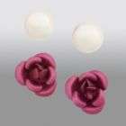 Girls 2 Pair Pink Rose and Pearl Stud Earring Set in Sterling Silver