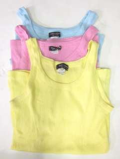 LOT 3 MIMI & COCO Yellow Blue Pink Ribbed Knit Tanks S  