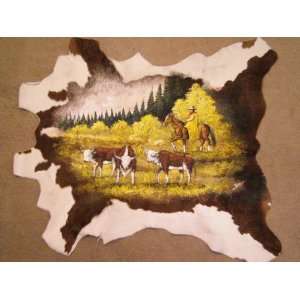  Painted Calf Skin for Western Decor   Stray Steers 35x32 