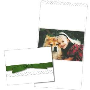 Mara Mi Photo Card White Eyelet, 6.25 x 4.6 Inches, with Green Ribbon 