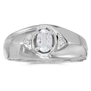   White Gold April Birthstone Oval White Topaz And Diamond Gents Ring