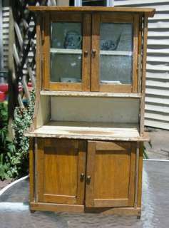 Incredible Antique Wood Doll Step Back Cupboard Hand Made 1800s Glass 