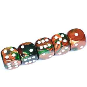  Set of five 16mm dice in Organza Pouch   Gemini Copper 