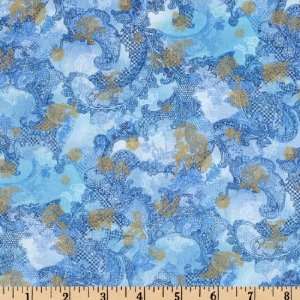  44 Wide Fusions Paisley Lace Metallic Blue Fabric By The 