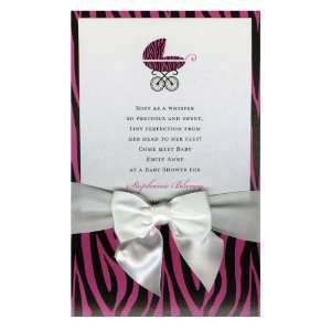  Her First Stripes Pink with White Bow Pocket Invitations 