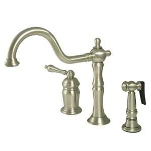   Heritage Deck Mount Kitchen Faucet, with Brass Sprayer, Satin Nickel