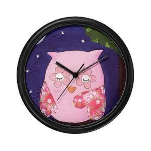  Pink Owl Family Wall Clock by 
