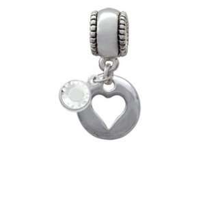 Silver Pebble with Heart Cutout Charm European Charm Bead Hanger with 