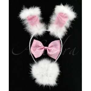   FLUFFY BUNNY SET   EARS ON HEADBAND, BOW TIE AND FLUFFY TAIL WITH