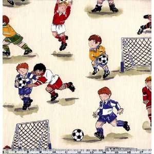  45 Wide Soccer Game Cream Fabric By The Yard Arts 