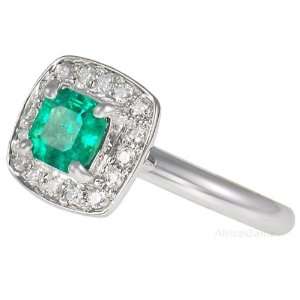 Vivid Zambian Emerald set with Micro Pave Diamonds in 14 kt White Gold 