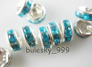 100 Silver Plated Acryl Crystal Spacer Beads 6mm LtBlue  