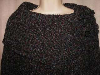 NINE WEST Womens M Wool Black Multi Color Fleck Split Cowl Fringe 