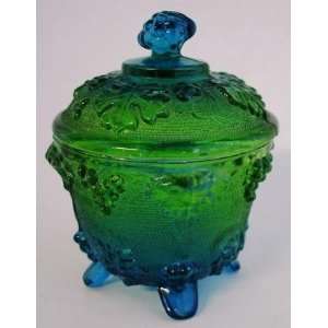   Jeanette Glass Blue Green Stained Covered Candy Jar